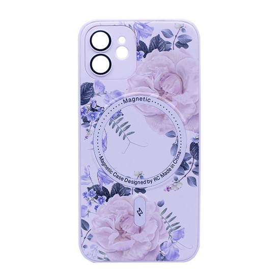 Flower Design Magnetic Case for Apple iPhone 12 White